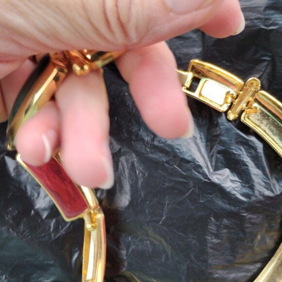 Enamel Multicolor Gold Accents Rectangular Shapes Necklace Chocker - Picture 8 of 11